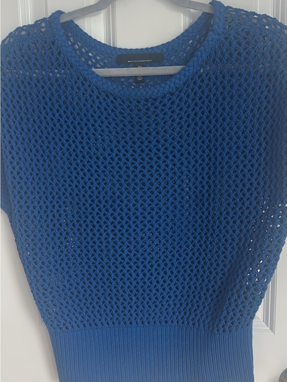 White House Black Market Blue Open-Knit Short-Sleeve Sweater